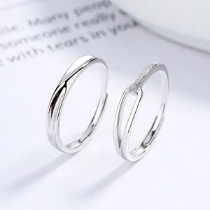 925 Sterling Silver Prince Ruperts Drop Couple Rings For Women Men Adjustable Open Mobius Rhinestone Ring Set Valentine Gift Fashion Jewelry
