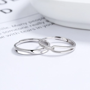 925 silver Mobius couple rings with polished rope and frosted adjustable open design
