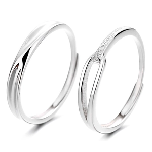 Adjustable 925 sterling silver couple rings with wavy and hollow frosted textures