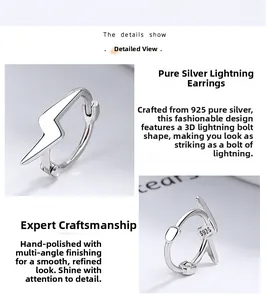 Macro shot of S925 sterling silver hallmark and minimalist lightning bolt earring detail