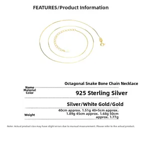 Detailansicht der 925er Sterling Silber Schlangenkette mit Gewichts- und Längenangaben