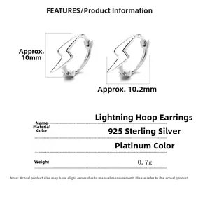 Detailed size specifications and weight for 925 sterling silver lightning hoop earrings
