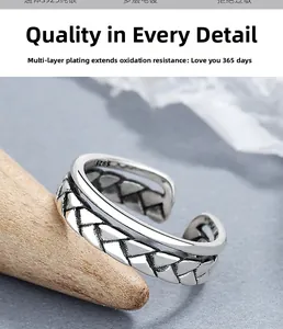 Macro detail of vintage 925 sterling silver twist ring with anti-tarnish plating