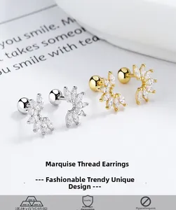 Détails des boucles d'oreilles marquise en argent 925 avec placage en or 18 carats