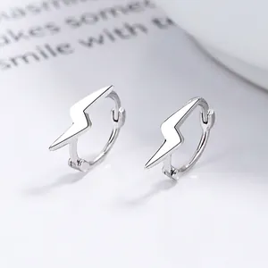 Minimalist 925 Sterling Silver Lightning Bolt Hoop Earrings For Women Personalized Design Cool Style Geometric Ear Buckle Jewelry