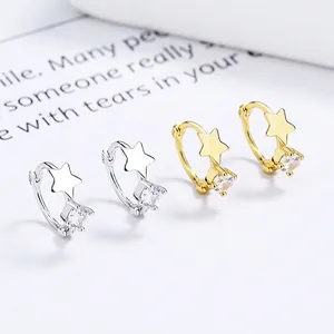 Minimalistische 925 Sterling Silber Stern-Ohrringe mit Zirkonia in Gold und Silber