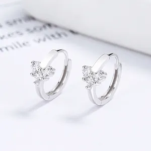 Boucles d'Oreilles Créoles en Argent Sterling 925 Zirconia Cœur pour Femmes Petites Créoles Huggie Plaqué Argent