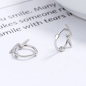 Minimalist 925 sterling silver lightning bolt hoop earrings for women with S925 hallmark