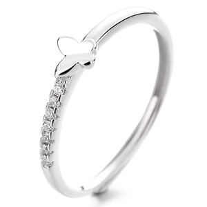 925 silver butterfly ring for women with cubic zirconia side stones on a white background