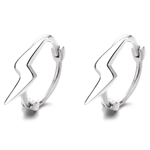 Minimalist 925 sterling silver lightning bolt hoop earrings with a polished finish