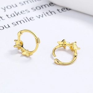 Minimalist 925 sterling silver star hoop earrings with sparkling cubic zirconia inlay