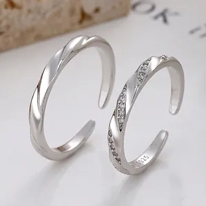 925 Sterling Silver Mobius Couple Rings Adjustable Open Finger Rings For Men Women Rhinestone Inlaid Valentine Jewelry Gift