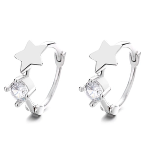 S925 sterling silver star hoop earrings featuring sparkling round cubic zirconia stones