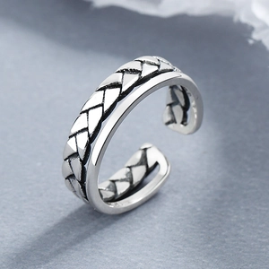 Retro S925 sterling silver double-layer twisted open ring with vintage oxidized finish