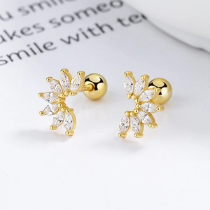 Boucles d'oreilles en argent 925 avec marquise cristaux et placage en or