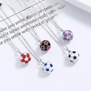 Detailed view of colorful enamel soccer pendants in 925 sterling silver chain necklaces
