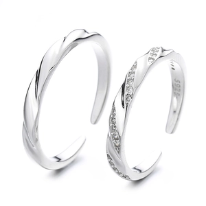 Adjustable S925 sterling silver Mobius rings for couples with sparkling cubic zirconia