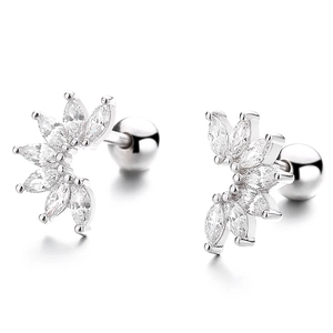 Boucles d'oreilles marquise en argent 925 avec fermoir à vis et cristaux de zircone brillants