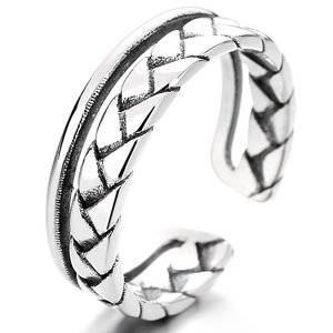925 sterling silver double layer braided open ring with vintage oxidized finish