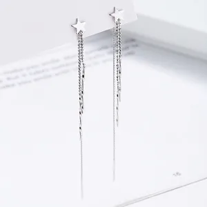 925 Sterling Silver Star Tassel Ear Threads For Women Elegant Long Chain Five-Pointed Star Drop Earrings Simple Fashion Jewelry