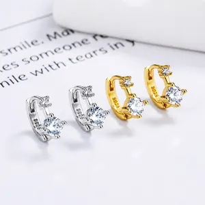 Minimalist 925 sterling silver hoop earrings with zircon stones in gold and silver finishes