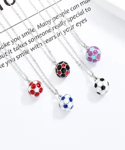 Macro shot of S925 sterling silver soccer necklaces with colorful enamel pendants