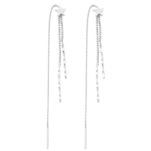 Elegant 925 sterling silver star tassel earrings with long chain dangles and matte finish