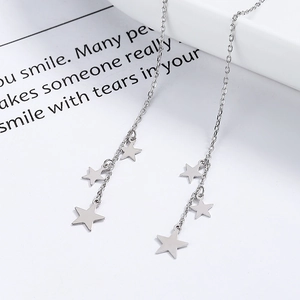 Minimalist 925 sterling silver star fringe earrings with long chain tassel design