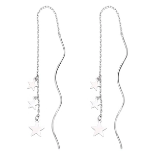 925 sterling silver star tassel drop earrings with wavy linear design on white background