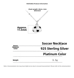 Detail view of 925 sterling silver soccer necklace with dimensions and product specs