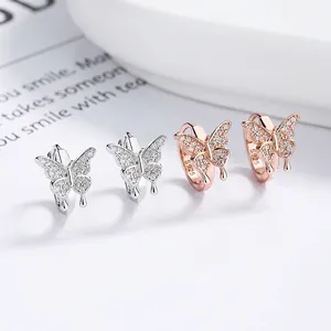 Élégantes boucles d'oreilles créoles papillon en argent 925 et zircone en argent et or rose