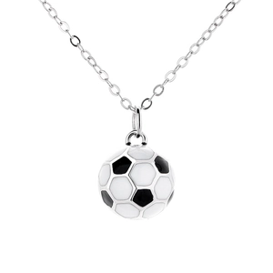 925 Sterling silver soccer pendant necklace with black and white enamel soccer ball charm