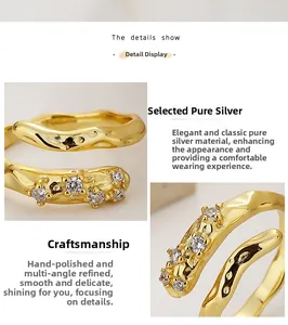 Macro detail of S925 sterling silver ring with irregular texture and cubic zirconia