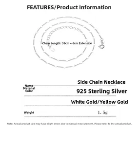 Detail of 925 sterling silver beaded necklace with 38+6cm adjustable length and specs