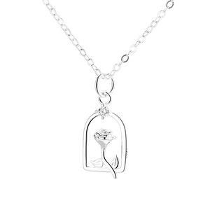 Collana con ciondolo a rosa in argento sterling 925 con cristallo su catena a O