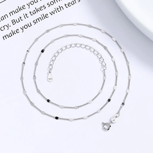 Minimalist S925 sterling silver beaded cable chain necklace with adjustable clasp links