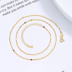 Elegant 925 sterling silver gold plated bead chain necklace with polished oval sequins