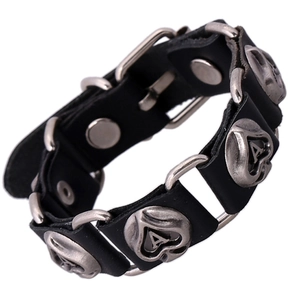 Bracelet en Cuir de Vache Véritable Punk pour Hommes Femmes Rétro Alliage Coeur Rivet Bracelet Réglable Rock Streetwear Bijoux de Mode