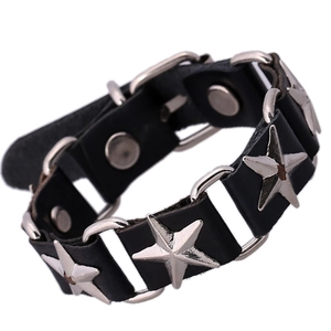 Vintage Punk Genuine Cowhide Leather Bracelet With Alloy Star Rivets Adjustable Rock Biker Unisex Wristband Fashion Jewelry