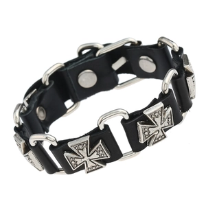 Bracelet en Cuir de Vache Punk pour Hommes Femmes Pendentif Croix en Alliage Rétro Bracelet Gothique Rock Réglable Bijoux Cadeau