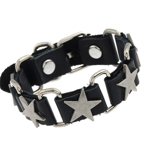 Men's Punk Rock Cowhide Leather Bracelet Pentagram Star Alloy Rivet Gothic Street Style Wide Cuff Bangle Bracelet Jewelry
