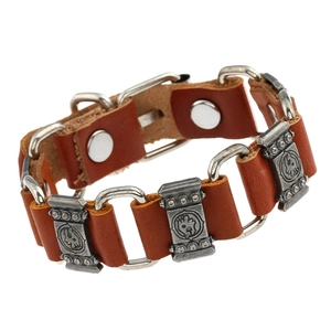 Punk Men Bracelet Genuine Cowhide Leather And Alloy Metal Retro Rock Streetwear Style Wristband With Adjustable Snap Button