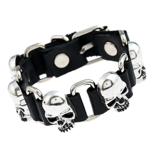 Bracelet Punk en Cuir de Vache avec Crâne pour Homme Femme Gothique Rock Rétro Alliage Réglable Bouton Pression Bijoux