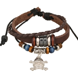Vintage Punk Multilayer Leather Braided Bracelet Men Women Retro Skull Zodiac Pendant Ethnic Style Jewelry Handcrafted Wrap Wristband