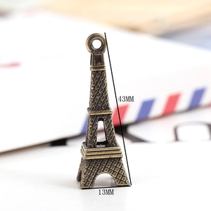 Detailed view of 43mm vintage bronze Eiffel Tower pendant with precise grid engraving