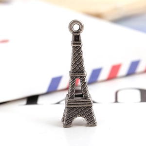 Vintage silver Eiffel Tower pendant charm with retro mesh texture for DIY jewelry