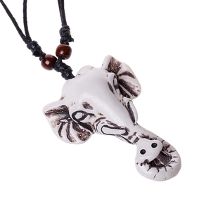 Ethnic Vintage Elephant Head Pendant Necklace For Men Women Adjustable Wax Cord Resin Animal Totem Jewelry