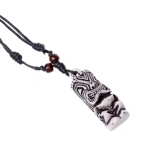 Tribal Resin Tiki Totem Pendant Necklace For Men Women Adjustable Black Wax Rope Necklace With Wood Beads Ethnic Style Jewelry