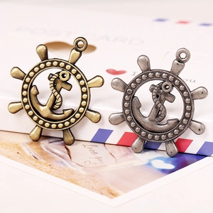 Vintage Alloy Nautical Anchor Helm Wheel Pendant Antique Bronze Silver Ocean Theme DIY Jewelry Making Accessory Pendant Only