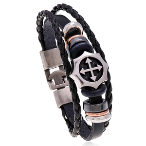 Men's Vintage Punk Multi-Layer Leather Woven Bracelet With Cross Arrow Pendant Alloy Cowhide Bracelet For Men Fashion Jewelry